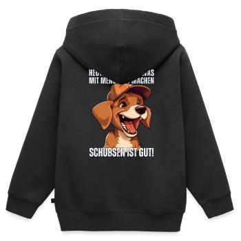Süßer Cartoon Hund: "Heute Menschen schubsen" - Kinder Premium Organic Zip Hoodie - Schwarz - Hinten - AI Model Kid Male (0cm)