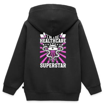 Superstar als Pflegekraft im Strafvollzug - Kinder Premium Organic Zip Hoodie - Schwarz - Hinten - AI Model Kid Male (0cm)