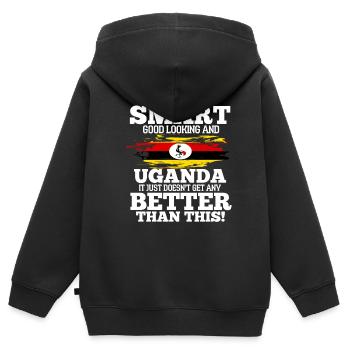Uganda - Kids Premium Organic Zip-up Hoodie - black - Back - AI Model Kid Male (0cm)