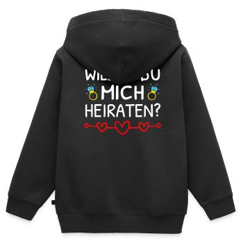 Willst Du Mich Heiraten? Heiratsantrag - Kinder Premium Organic Zip Hoodie - Schwarz - Hinten - AI Model Kid Male (0cm)
