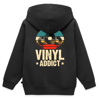 Accro au vinyle - Sweat Premium à capuche zippé enfant bio - noir - Dos - AI Model Kid Male (0cm)