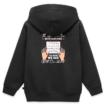 Braille Braille Blind Gift - Sweat Premium à capuche zippé enfant bio - noir - Dos - AI Model Kid Male (0cm)