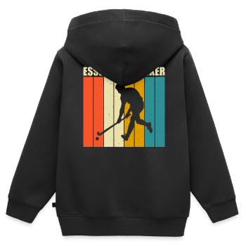 Feldhockey Floorball Hallenhockey Unihockey - Kinder Premium Organic Zip Hoodie - Schwarz - Hinten - AI Model Kid Male (0cm)