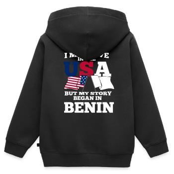 Bénin États-Unis - Sweat Premium à capuche zippé enfant bio - noir - Dos - AI Model Kid Male (0cm)