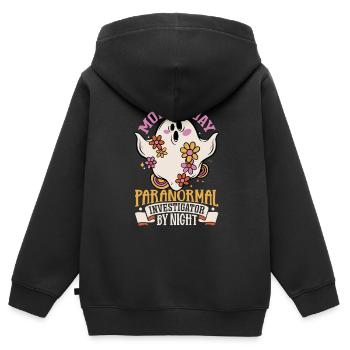 Maman est une chasseuse de fantômes - Sweat Premium à capuche zippé enfant bio - noir - Dos - AI Model Kid Male (0cm)