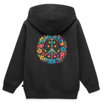 Flower Power Hippie Birthday - Octobre 1989 - Sweat Premium à capuche zippé enfant bio - noir - Dos - AI Model Kid Male (0cm)