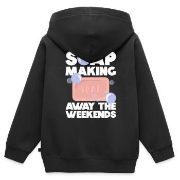 Fabrication de savon bouilloire à savon dicton - Sweat Premium à capuche zippé enfant bio - noir - Dos - AI Model Kid Male (0cm)