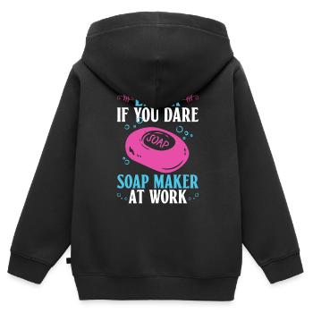 savon fabrication savon savonnière savonnerie savon chaudière - Sweat Premium à capuche zippé enfant bio - noir - Dos - AI Model Kid Male (0cm)