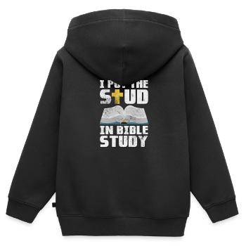 Bible - Sweat Premium à capuche zippé enfant bio - noir - Dos - AI Model Kid Male (0cm)