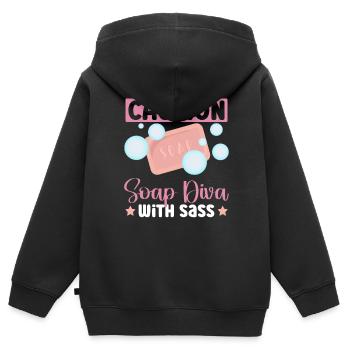 savon fabrication savon savonnière savonnerie savon chaudière - Sweat Premium à capuche zippé enfant bio - noir - Dos - AI Model Kid Male (0cm)