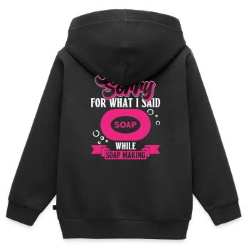 savon fabrication savon savonnière savonnerie savon chaudière - Sweat Premium à capuche zippé enfant bio - noir - Dos - AI Model Kid Male (0cm)