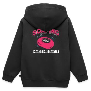 Savon Fabrication de savon Fabricant de savon Fabricant de savon - Sweat Premium à capuche zippé enfant bio - noir - Dos - AI Model Kid Male (0cm)