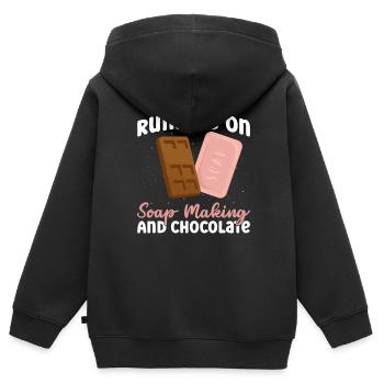 savon fabrication savon savonnière savonnerie savon chaudière - Sweat Premium à capuche zippé enfant bio - noir - Dos - AI Model Kid Male (0cm)