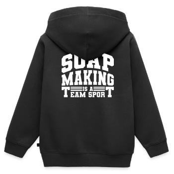 Savon Fabrication de savon Fabricant de savon Fabricant de savon - Sweat Premium à capuche zippé enfant bio - noir - Dos - AI Model Kid Male (0cm)