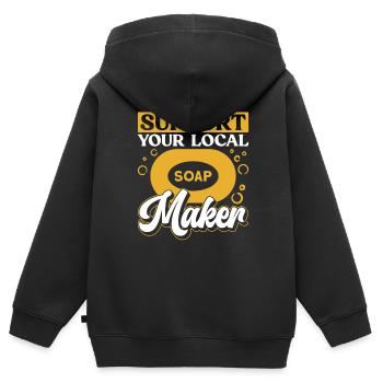 savon fabrication savon savonnière savonnerie savon chaudière - Sweat Premium à capuche zippé enfant bio - noir - Dos - AI Model Kid Male (0cm)