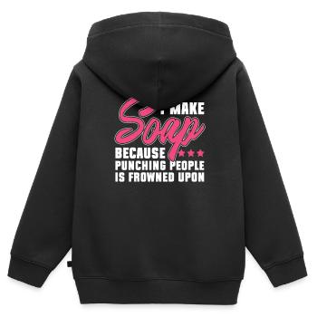 Savon Fabrication de savon Fabricant de savon Fabricant de savon - Sweat Premium à capuche zippé enfant bio - noir - Dos - AI Model Kid Male (0cm)