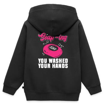 Savon Fabrication de savon Fabricant de savon Fabricant de savon - Sweat Premium à capuche zippé enfant bio - noir - Dos - AI Model Kid Male (0cm)