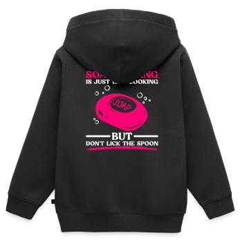 savon fabrication savon savonnière savonnerie savon chaudière - Sweat Premium à capuche zippé enfant bio - noir - Dos - AI Model Kid Male (0cm)
