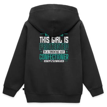 This Girl is Protected by a hot Confectioner - Kinder Premium Organic Zip Hoodie - Schwarz - Hinten - AI Model Kid Male (0cm)