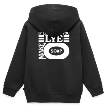 savon fabrication savon savonnière savonnerie savon chaudière - Sweat Premium à capuche zippé enfant bio - noir - Dos - AI Model Kid Male (0cm)