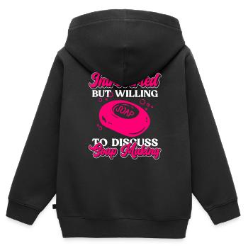 savon fabrication savon savonnière savonnerie savon chaudière - Sweat Premium à capuche zippé enfant bio - noir - Dos - AI Model Kid Male (0cm)