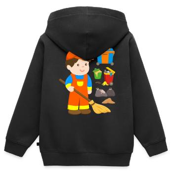 Éboueur Balayeuse de rue Éboueur Jeune éboueur - Sweat Premium à capuche zippé enfant bio - noir - Dos - AI Model Kid Male (0cm)