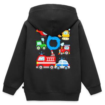 Voitures Enfants 6 ans Anniversaire - Sweat Premium à capuche zippé enfant bio - noir - Dos - AI Model Kid Male (0cm)