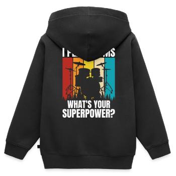 Batterie Batteur Batteur - Sweat Premium à capuche zippé enfant bio - noir - Dos - AI Model Kid Male (0cm)