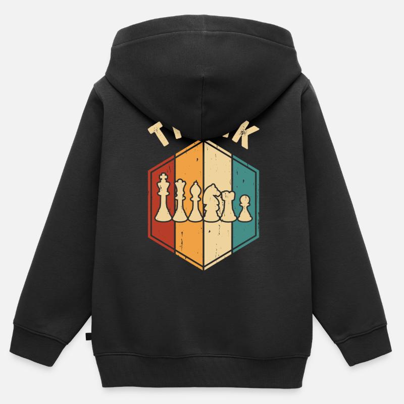 Échecs - Sweat Premium à capuche zippé enfant bio - noir