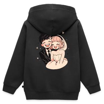 Bride and Groom Wedding Watercolor Anime Chibi - Kids Premium Organic Zip-up Hoodie - black - Back - AI Model Kid Male (0cm)