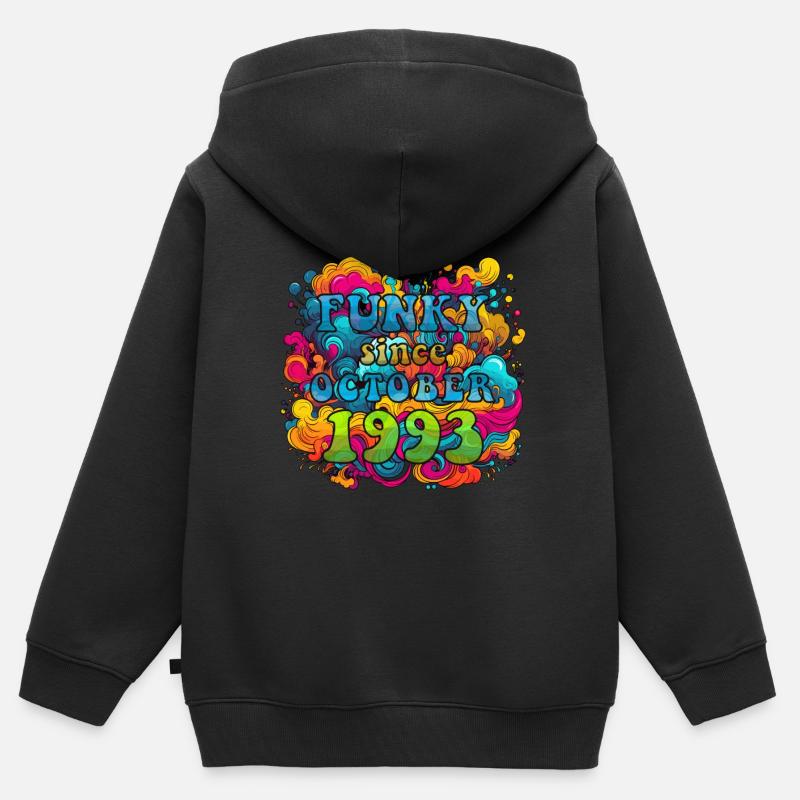 Funky Birthday: Octobre 1993 - Psychadelic - Sweat Premium à capuche zippé enfant bio - noir