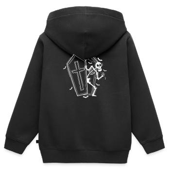Squelette et cercueil horreur mélancolie - Sweat Premium à capuche zippé enfant bio - noir - Dos - AI Model Kid Male (0cm)