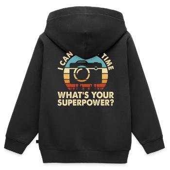 Fotograf - Kinder Premium Organic Zip Hoodie - Schwarz - Hinten - AI Model Kid Male (0cm)