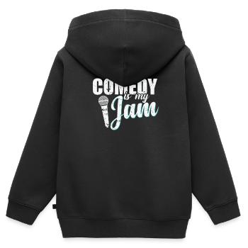 La comédie est mon Jam Humor Witz - Sweat Premium à capuche zippé enfant bio - noir - Dos - AI Model Kid Male (0cm)