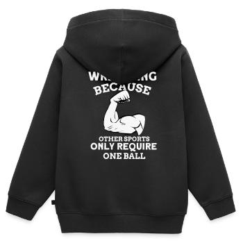 Armdrücken - Kinder Premium Organic Zip Hoodie - Schwarz - Hinten - AI Model Kid Male (0cm)