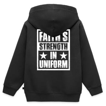 Glaubensstärke In Uniform, Kaplan - Kinder Premium Organic Zip Hoodie - Schwarz - Hinten - AI Model Kid Male (0cm)