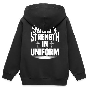 Glaubensstärke In Uniform, Kaplan - Kinder Premium Organic Zip Hoodie - Schwarz - Hinten - AI Model Kid Male (0cm)