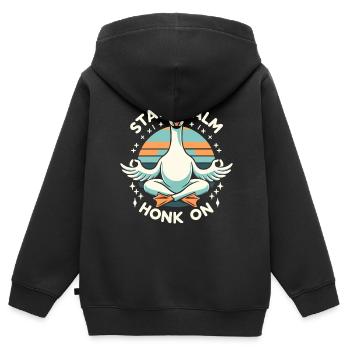 Ruhig bleiben Gans - Kinder Premium Organic Zip Hoodie - Schwarz - Hinten - AI Model Kid Male (0cm)