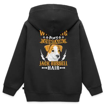 Warning may contain jack Russell Hair - Kinder Premium Organic Zip Hoodie - Schwarz - Hinten - AI Model Kid Male (0cm)