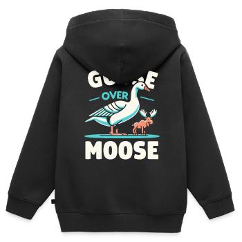 Gans über Elch – Triumphierende Gans - Kinder Premium Organic Zip Hoodie - Schwarz - Hinten - AI Model Kid Male (0cm)