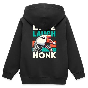 Lebe, lache, hupe – Joyful Goose Meme - Kinder Premium Organic Zip Hoodie - Schwarz - Hinten - AI Model Kid Male (0cm)