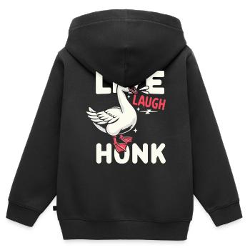 Lebe, lache, hupe – Joyful Goose Meme - Kinder Premium Organic Zip Hoodie - Schwarz - Hinten - AI Model Kid Male (0cm)