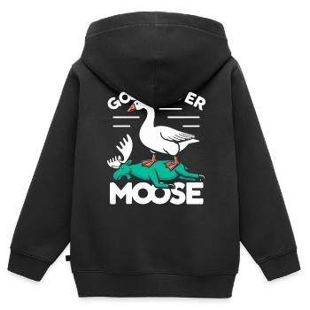 Gans über Elch – Triumphierende Gans - Kinder Premium Organic Zip Hoodie - Schwarz - Hinten - AI Model Kid Male (0cm)