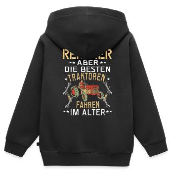 Rentner Geburtstag Traktor Treker Bauer Trecker - Kinder Premium Organic Zip Hoodie - Schwarz - Hinten - AI Model Kid Male (0cm)