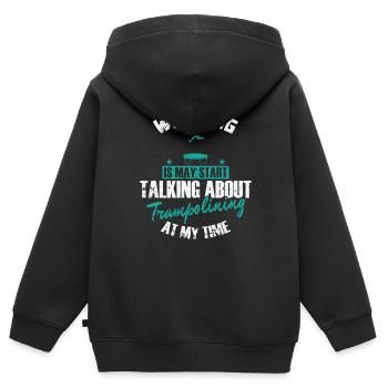 Warning is may Start talking about Trampolining - Kinder Premium Organic Zip Hoodie - Schwarz - Hinten - AI Model Kid Male (0cm)
