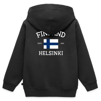Finlande - Sweat Premium à capuche zippé enfant bio - noir - Dos - AI Model Kid Male (0cm)
