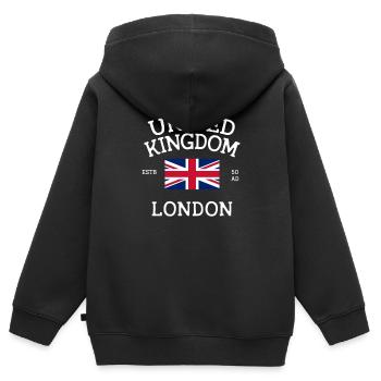 United Kingdom London History - Kinder Premium Organic Zip Hoodie - Schwarz - Hinten - AI Model Kid Male (0cm)