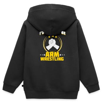 Armdrücken - Kinder Premium Organic Zip Hoodie - Schwarz - Hinten - AI Model Kid Male (0cm)