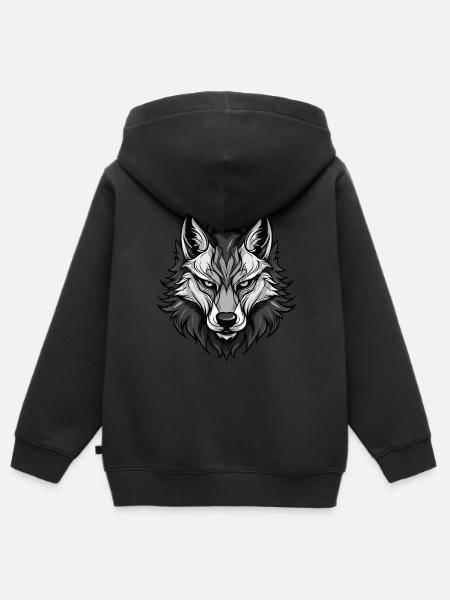 Wolf Kopf - Kinder Premium Organic Zip Hoodie - Schwarz
