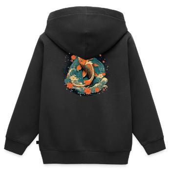 Koi Poisson Koï Carpe Koi Jardin Koi Étang Koi - Sweat Premium à capuche zippé enfant bio - noir - Dos - AI Model Kid Male (0cm)